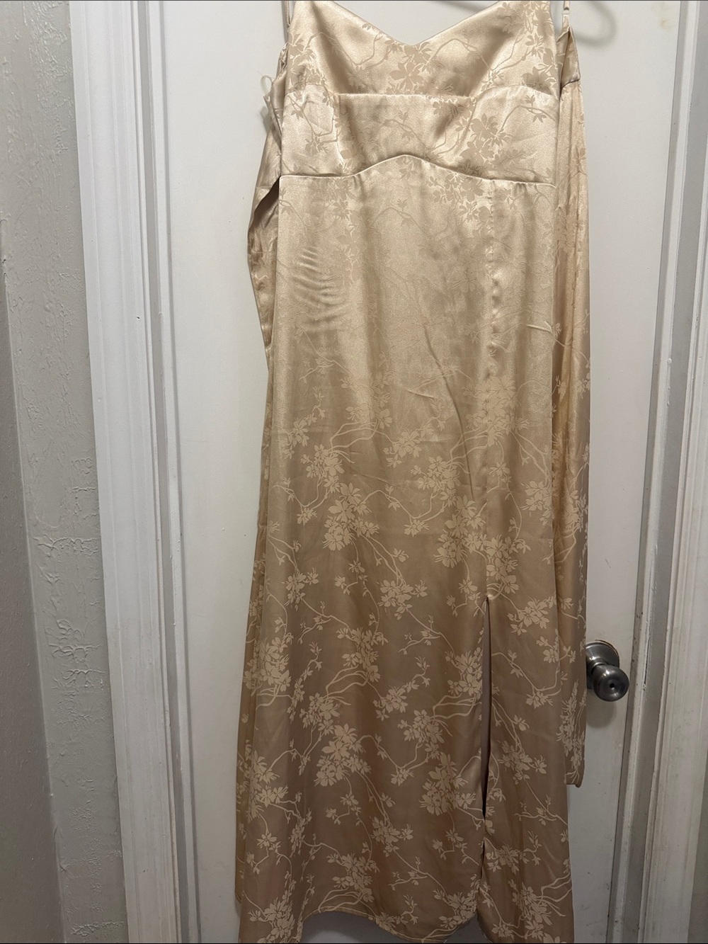 Altar'd State Champagne Satin Floral Maxi Slip Dress